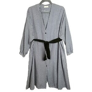 ELLAZHU Dress Womens OS Blue Gingham Tie Waist Pockets Oversized Country Cottage